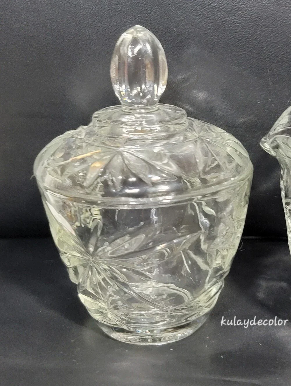 Vintage Anchor Hocking Clear Glass Creamer Covered Sugar Bowl Set with Lid EAPC